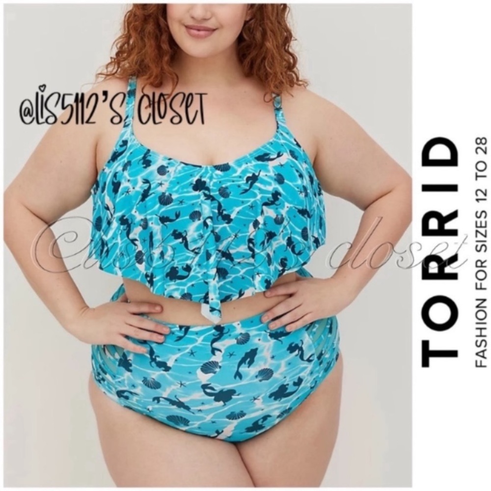 Torrid Disney Ariel Little Mermaid Flounce Bikini Top & Bottoms Swimsuit SET 3X